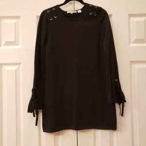 Black tunic sweater Size S, Tie sleeves, Decorative shoulder ties, 100% Cotton